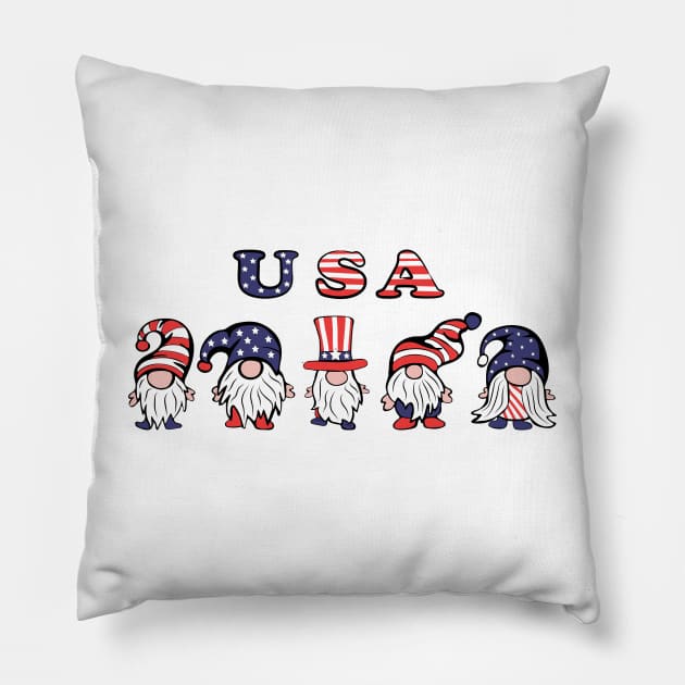USA - American Patriot Gnomes Pillow by Merilinwitch