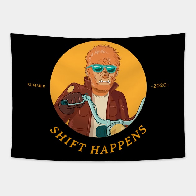 Shift Happens Biker Werewolf Tapestry by Figmenter