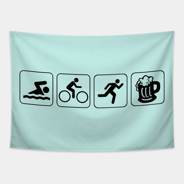 funny triathlete swim cycle run beer Tapestry by pickledpossums