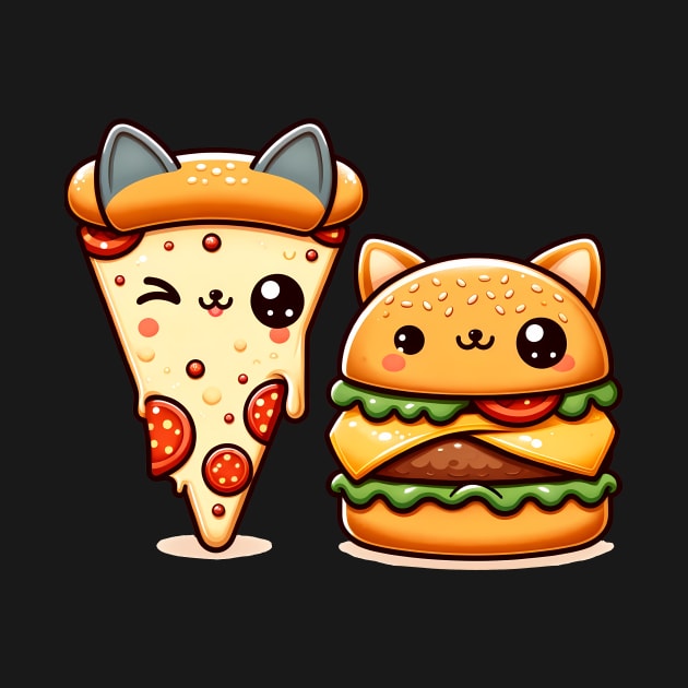 Kawaii Cat Buger and Pizza Lover by dukito