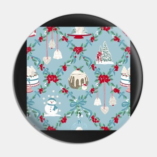 Repeat Pattern of Vintage Christmas Treats on Pale Blue Pin