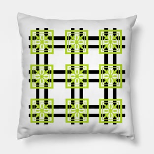 Black and White and Lime Green Pattern Pillow