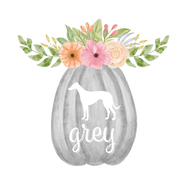 Greyhound Grey Pumpkin with Fall Flowers by Houndie Love