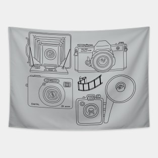 Vintage Cameras and Film Strip Graphic Lines Tapestry