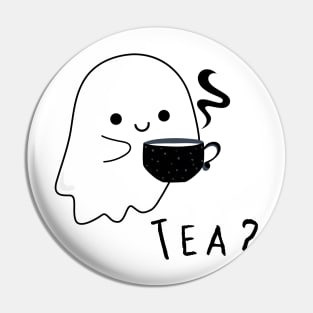 Cute ghost with a cup of hot tea Pin