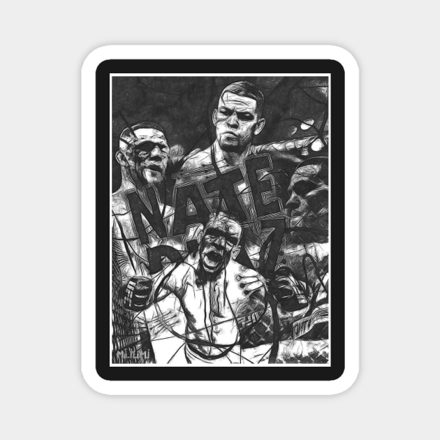 Nate Diaz Black and White Magnet by SavageRootsMMA