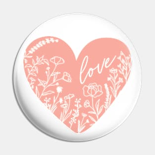 Wild Flowers Love Heart Silhouette, Rose Pink © GraphicLoveShop Pin