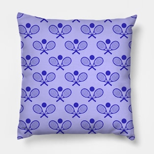 Tennis Seamless Pattern - Racket and Ball in Blue Tones Pillow