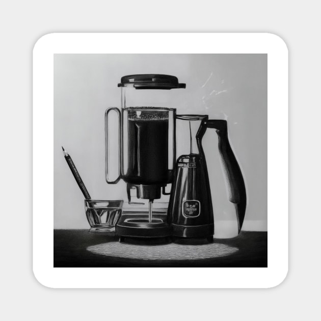 Coffee Pen Monochrome Pointillism Vintage Magnet by Flowering Away