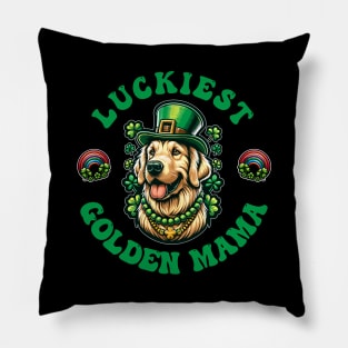 Luckiest Golden Mama - St Patricks Day Golden Retriever Pillow