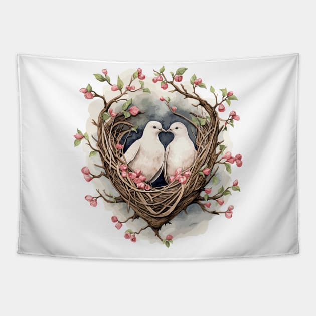 Two Doves in a Nest Tapestry by erzebeth