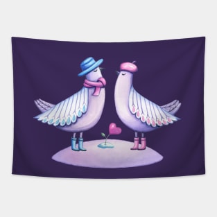 Winter love birds Tapestry