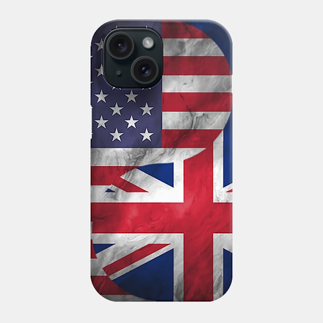 USA and UK Dual Yin Yang Flag Phone Case by Family Heritage Gifts