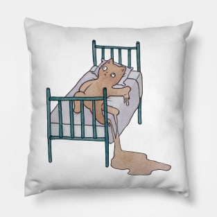 tired cat melting in bed sadness illustration watercolor Pillow