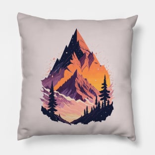 Mountains with coniferous forest at sunset Pillow