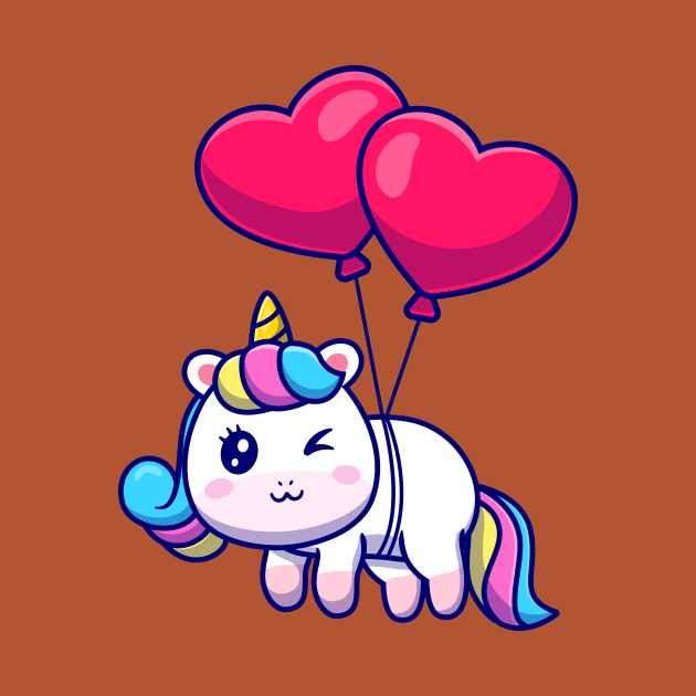 Cute Unicorn Floating With Love Balloon Cartoon by Catalyst Labs