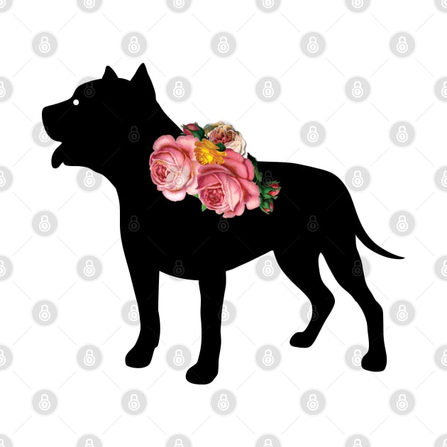 Pit Bull Dog Silhouette with Roses by LizzyizzyDesign