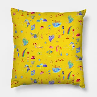 Palyful figurative circus yellow Pillow