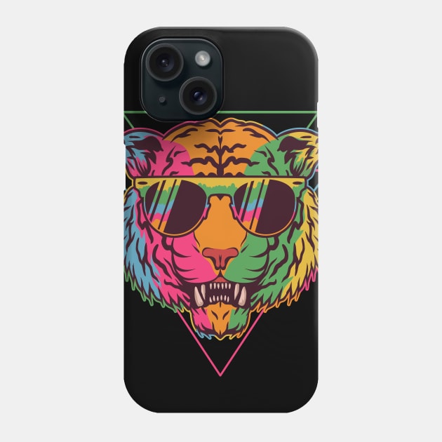 80s vintage sunglasses tiger retro triangle neon colors illustration Phone Case by SpaceWiz95