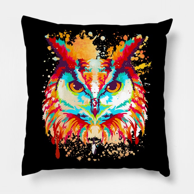 Owl Water Color Art Design Bird Pillow by E