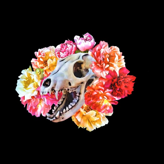 Vixen Skull in peonies bed by Improgism 