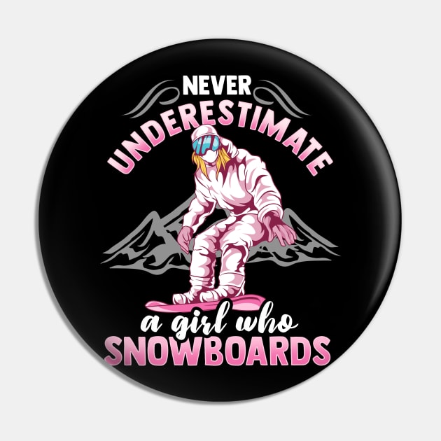 Never Underestimate A Girl Who Snowboards I Winter Snow graphic Pin by biNutz