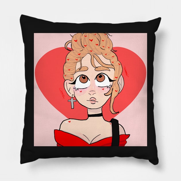 Heart babe cute girl illustration Pillow by Ech0mun