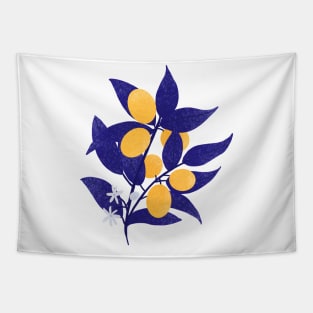 Blue and yellow citrus fruit branch Tapestry