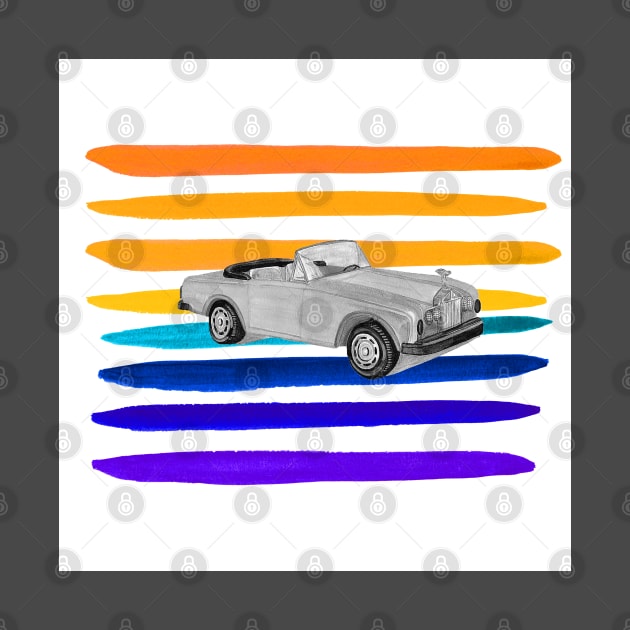 Black vintage car  with colorful gouache painted background by kuallidesigns