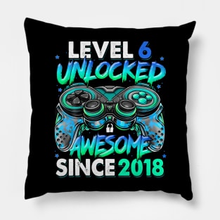 Level 6 Unlocked Awesome Since 2018 6Th Birthday Gaming Pillow