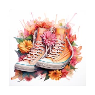 Sneakers With Flowers Watercolour Painting T-Shirt