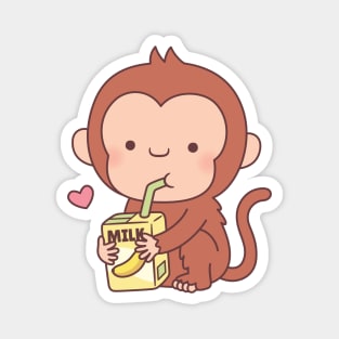 Cute Little Monkey Loves Banana Milk Magnet