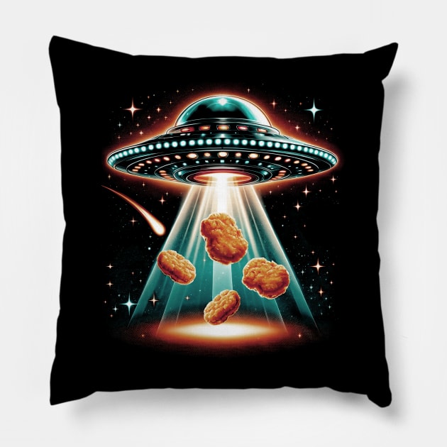 Crispy Crunch Crew Chicken Nugget Aliens Statement Tee for Foodies Pillow by Northground