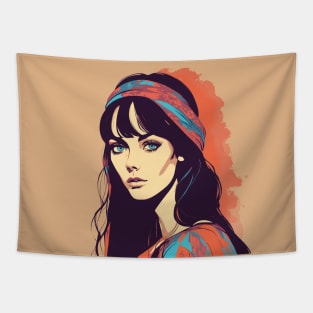 Fashion hippie girl blue eyes portrait Tapestry