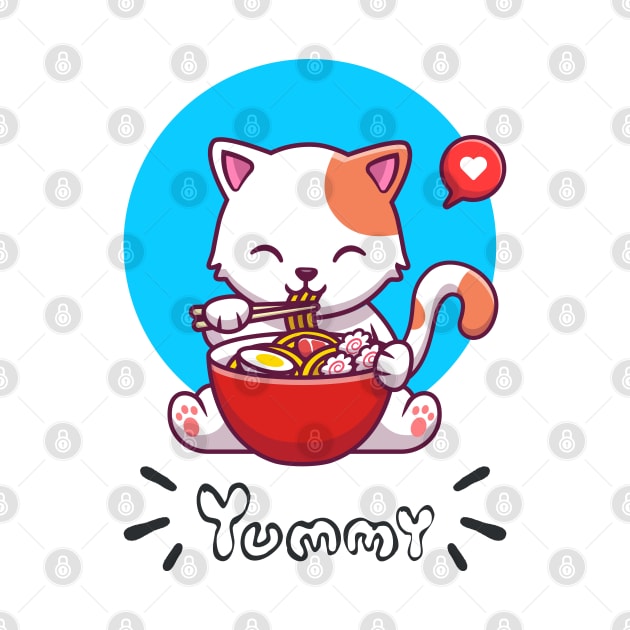 Cat eating noodles by Rdxart