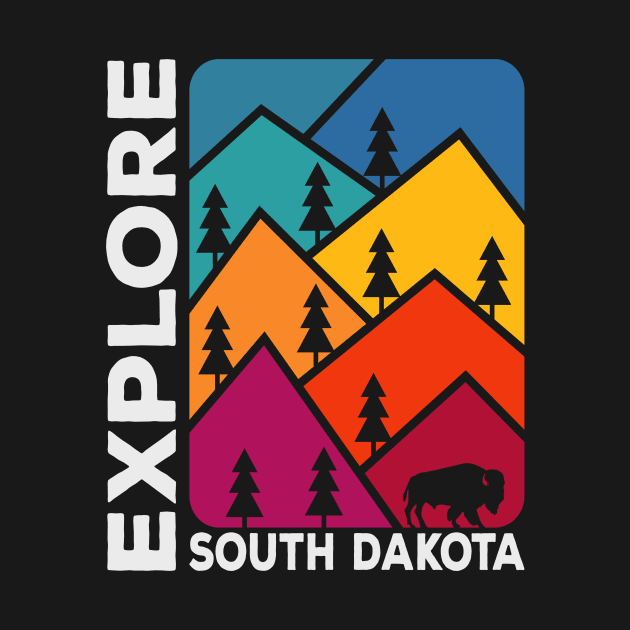 Explore South Dakota Vintage Mountains Bison by SouthDakotaGifts