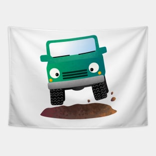 Cute 4X4 offroad vehicle cartoon car Tapestry