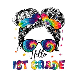 Hello 1st Grade funny Messy Bun T-Shirt