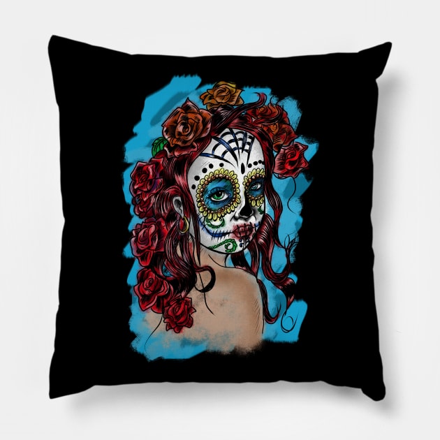 Sugar Skull Girl Pillow by silentrob668