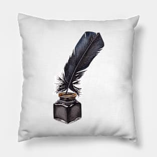 Quill and ink, watercolour painting Pillow