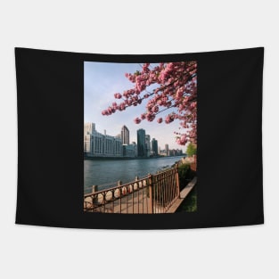 Roosevelt Island NYC Cherry Blossoms Tapestry