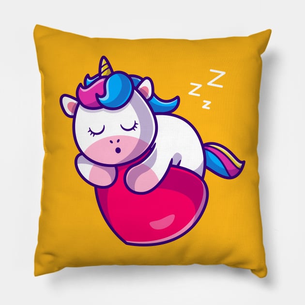 Cute Unicorn Sleeping On Heart Love Cartoon Pillow by Catalyst Labs