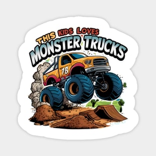 Monster Truck Soaring Over Dirt Pile Magnet