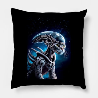 Alien Feline Overlord - Cosmic Kitty Commander Space Theme Pillow