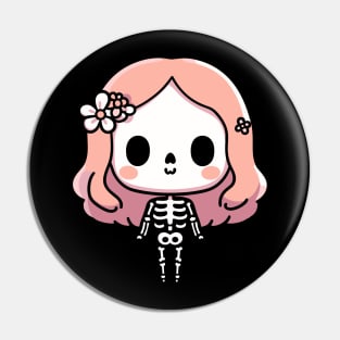 Cute Kawaii Skeleton Girl with a Flower Band | Cute Halloween Design for Girls Pin