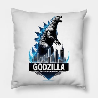 Godzilla city king blue lights Pillow