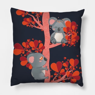 Couple of koalas with hearts tree Pillow