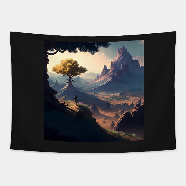 Mountainside River View Tapestry by D3monic