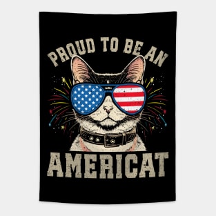 Cat US Flag Sunglasses Proud To Be An Americat Tapestry