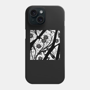 Vintage Floral Cottagecore  Romantic Flower Peony Design Black and White with Pink Phone Case